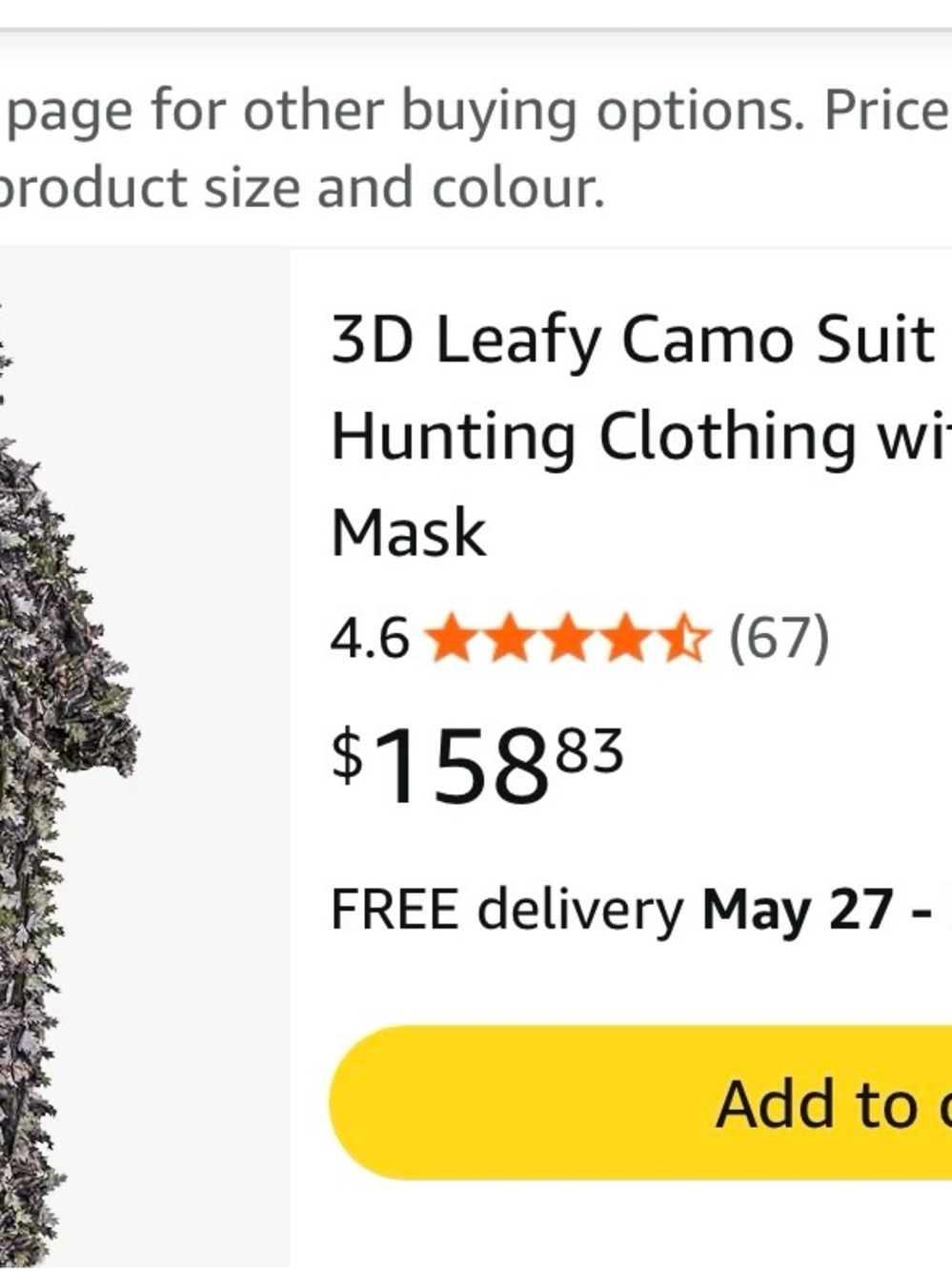 3D Leafy Camo Suit Men’s Hunting Outfit with Mask - Green